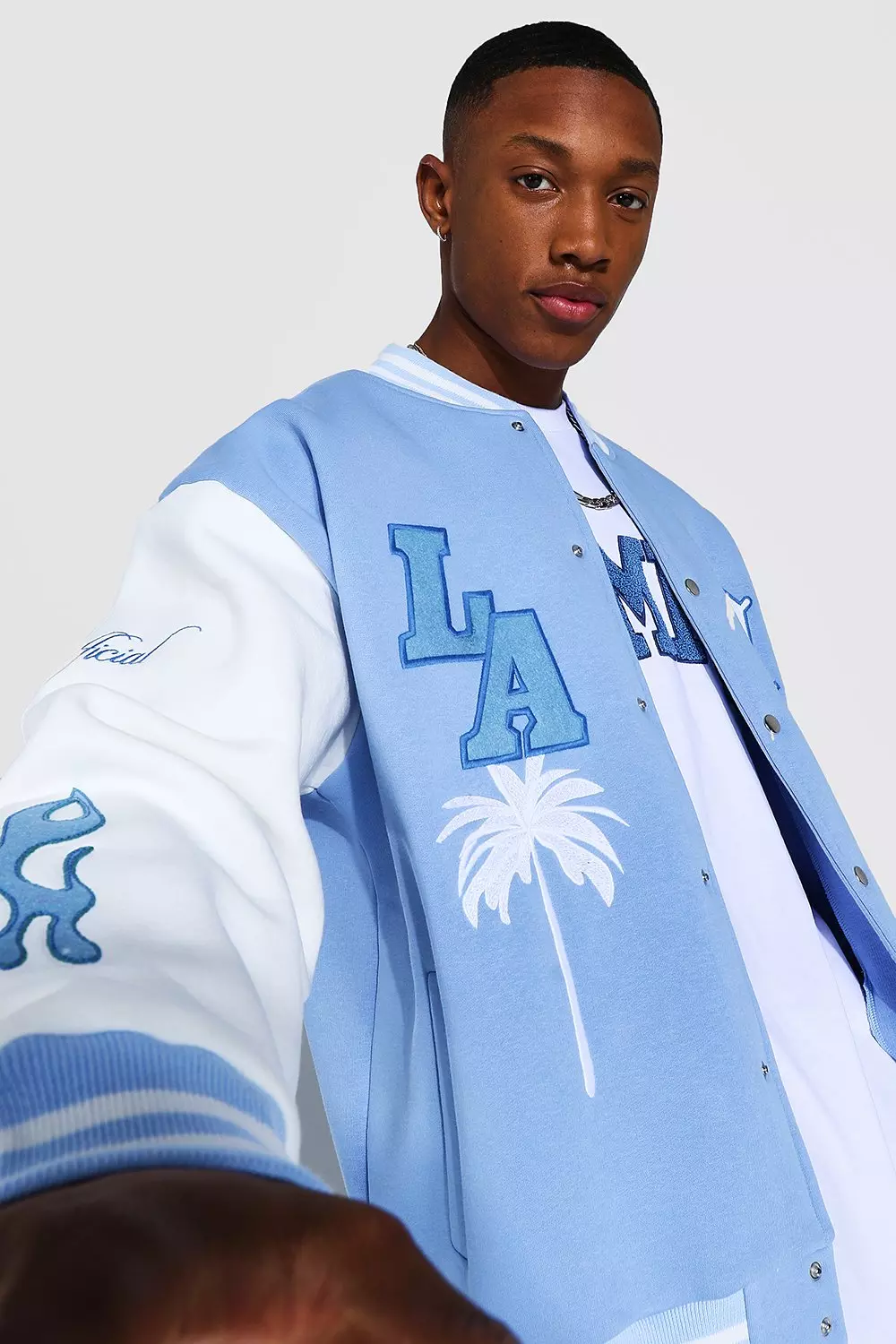 Light blue outlet letterman jacket